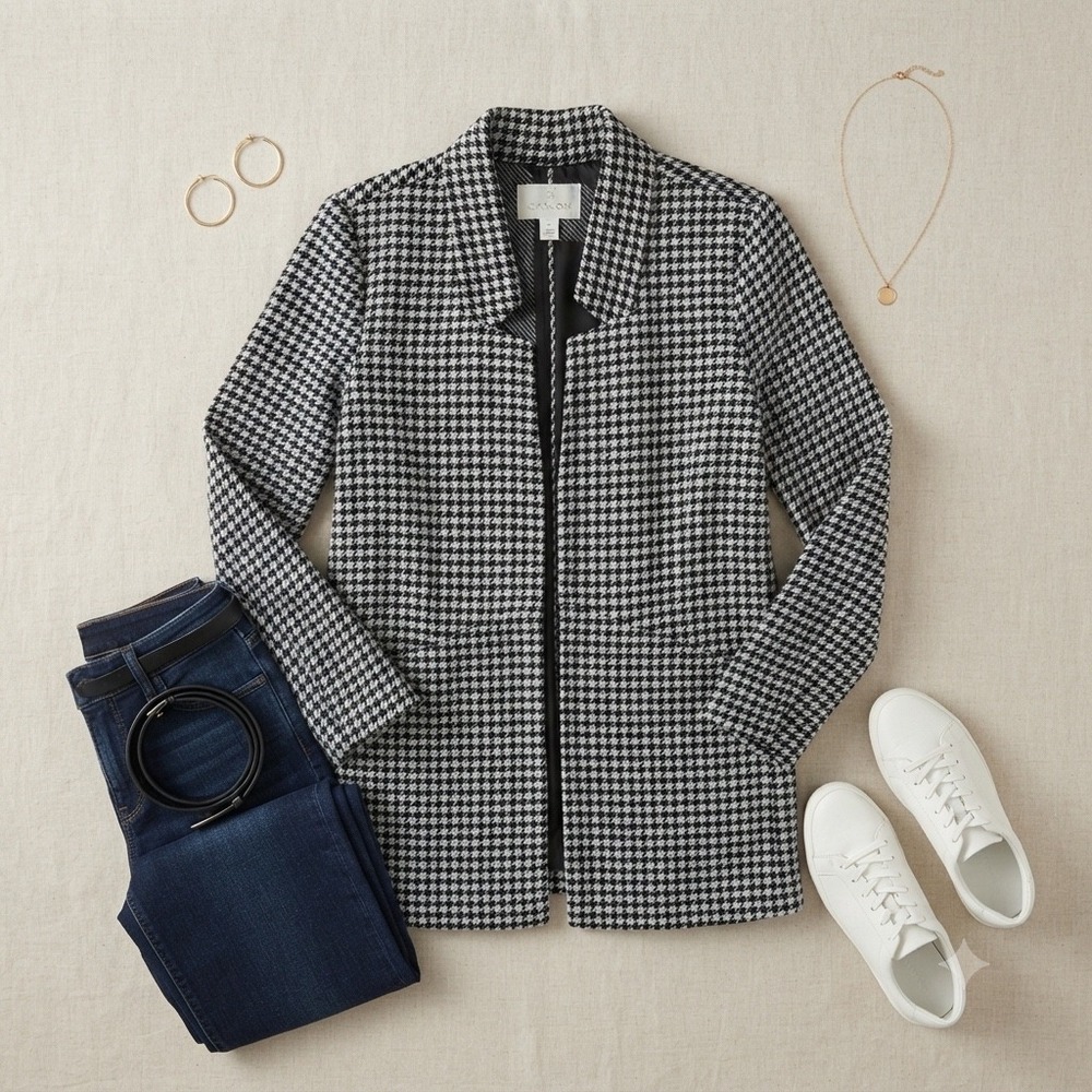 Caslon Houndstooth Jacket W
XS Black White Plaid Longline Knit Blazer CN415470MI